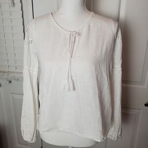 Abercrombie & Fitch Peasant Blouse Womens XS White Balloon sleeve Eyelet Lace‎